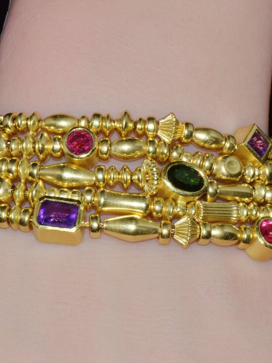 Designer Seidengang Natural Tourmaline Amethst Garnet 18K Solid Gold Bracelet - Picture 9 of 14